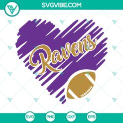 Baltimore Ravens heart SVG image for NFL fans, football design in PNG format for download.