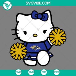 Baltimore Ravens Hello Kitty Cheerleader SVG files with PNG, DXF, and EPS formats for craft projects.
