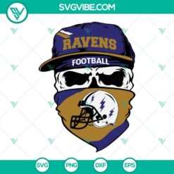 Baltimore Ravens skull SVG design with football elements, available for instant download as PNG, DXF, and EPS cut files.
