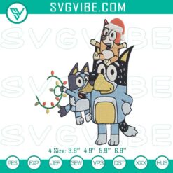 Bandit Bluey &amp; Bingo Christmas Lights Embroidery File, Holiday Design