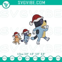 Bandit Bluey & Bingo Christmas embroidery file with festive walking pattern, ideal for holiday projects.