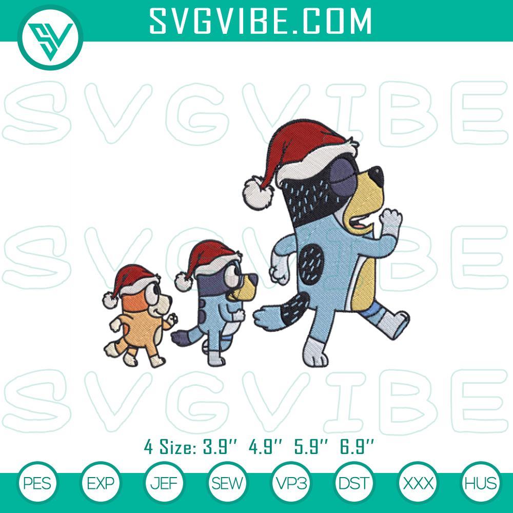 Bandit Bluey And Bingo Walking Merry Christmas Embroidery Design Files Bandit Bluey & Bingo Christmas embroidery file with festive walking pattern, ideal for holiday projects.