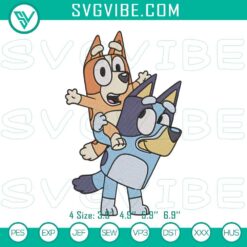 Bandit Heeler Piggyback Bluey embroidery design featuring cute cartoon character pattern, perfect for kids' clothing.