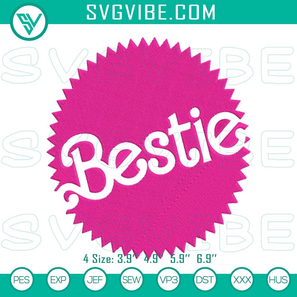 Barbie Bestie Logo Embroidery Designs Barbie Bestie logo embroidery designs, featuring fun friendship Barbie pattern in vibrant colors and playful motifs.