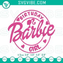 Barbie Birthday Girl embroidery designs for Barbie party, machine file. Ideal for fun birthday celebrations.
