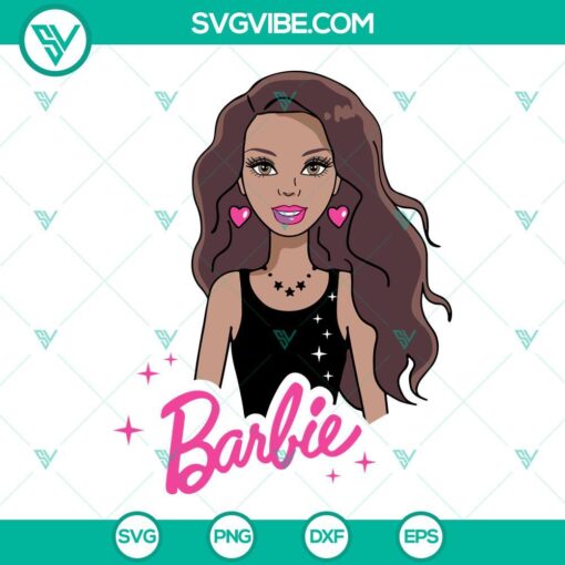 Barbie doll afro SVG images for download, featuring Black Barbie in PNG, DXF, EPS formats for Cricut crafting.