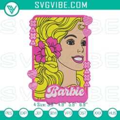 Barbie embroidery design in pink, digital file for doll enthusiasts.