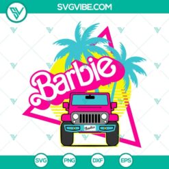 Barbie Jeep Car SVG with Pink Baby Doll, Vintage 4x4 Off Road SVG files for download.