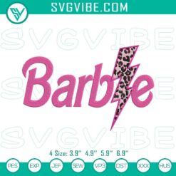 Barbie pink leopard lightning bolt embroidery designs, fashionable Barbie pattern for digital products.