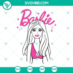 Barbie SVG file with pink doll design for download in PNG, DXF, EPS formats. Ideal for DIY craft projects and cut files.