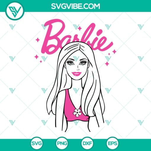 Barbie SVG file with pink doll design for download in PNG, DXF, EPS formats. Ideal for DIY craft projects and cut files.