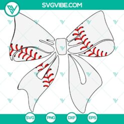 Baseball-themed white bow SVG design with PNG, DXF, and EPS formats for download.