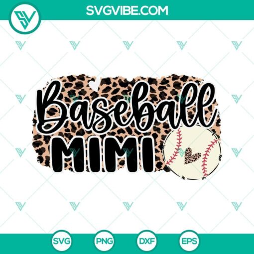 Baseball Mimi design with leopard print, available in SVG and PNG format for download. Great for baseball-loving grandmothers.
