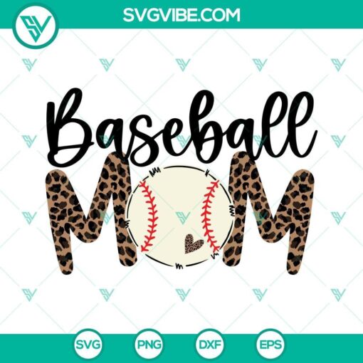 Baseball Mom leopard print SVG design for Cricut, PNG, DXF, and EPS files. Great for DIY projects and sports-themed crafts.