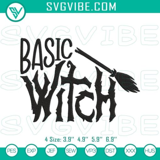 Basic Witch Embroidery Files: Humorous Halloween digital design with witch theme perfect for embroidery projects.