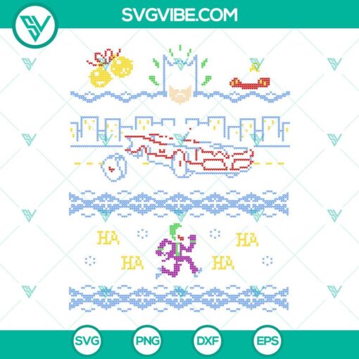 Batman and Joker themed ugly Christmas sweater SVG files by DC Comics, perfect for DC fans holiday apparel.