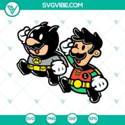 Batman and Robin Super Mario Bros SVG design download for Nitendo DC, featuring SVG files in various formats like PNG, DXF, and EPS.