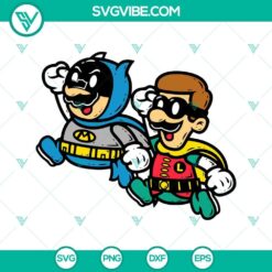 Batman and Robin themed Super Mario Brothers SVG images in PNG, DXF, and EPS file formats for digital crafting projects.