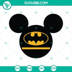 Batman mouse head silhouette design, SVG, PNG, DXF, and EPS cut files for crafting projects.