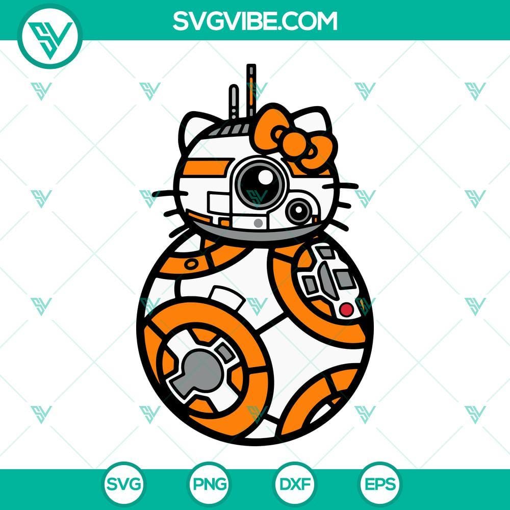 BB 8 Hello Kitty SVG, BB8 Robot SVG, Hello Kitty Star Wars SVG PNG DXF EPS BB 8 and Hello Kitty mashup SVG file combining BB8 Robot and Hello Kitty in Star Wars theme. Perfect for fans.