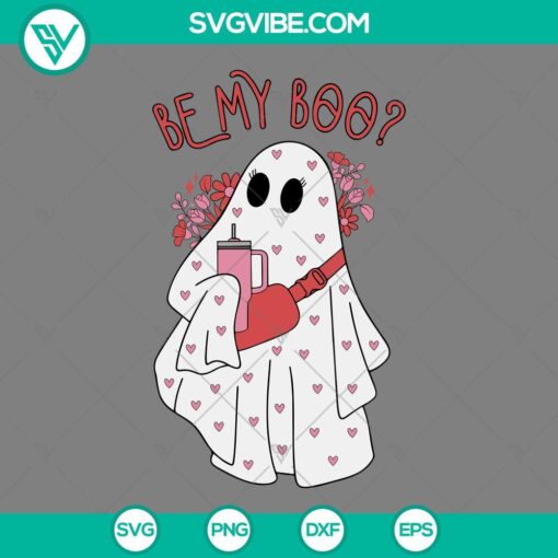 Boo Valentine Heart Stanley Tumbler SVG design, downloadable PNG EPS DXF files for crafting projects.