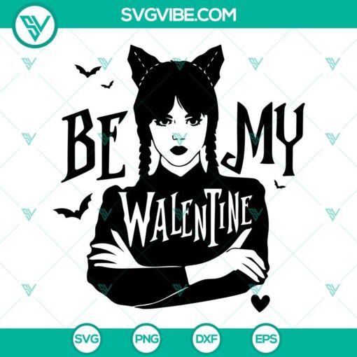 Creepy yet cute Wednesday Addams Valentine's Day SVG images, perfect for celebrating with a dark twist.