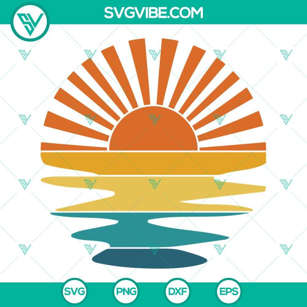 Beach Sunset SVG, Summer Time SVG, Vacation SVG PNG DXF EPS Cricut Files Beach sunset SVG with summer vacation vibes for download in PNG, DXF, EPS formats, ideal for digital design projects.