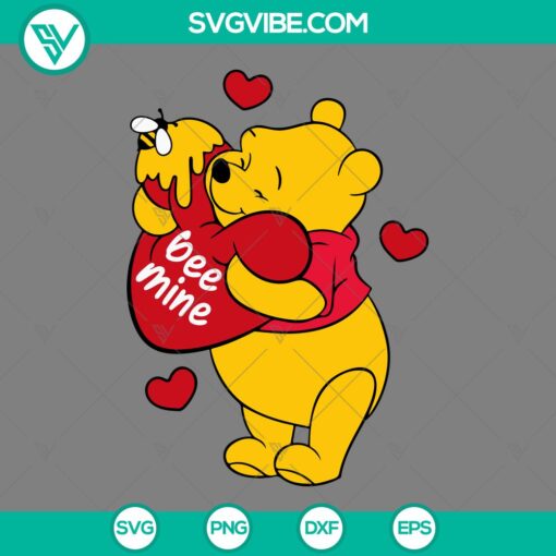Winnie the Pooh Valentine's Day SVG files with cute bee design, ideal for digital crafting projects. Perfect for Valentine's Day.