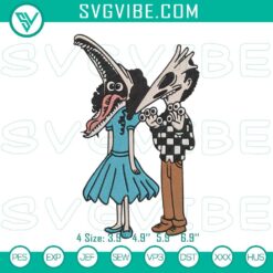 Beetlejuice embroidery files with "Never Trust The Living" Halloween pattern, spooky design for crafts and decorations.