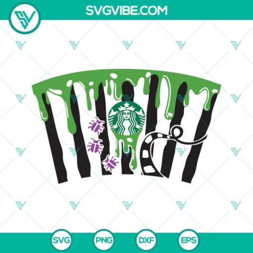 Beetlejuice Starbucks cup SVG files, full wrap design with horror movie theme for Halloween, ideal for DIY projects.