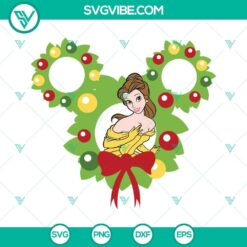Belle Princess Mickey Head Christmas SVG featuring Beauty And The Beast theme, ideal for holiday crafts and Disney fans.