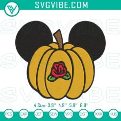 Belle Princess Pumpkin Mickey Ears Embroidery Design, perfect for Halloween with Beauty And The Beast theme.