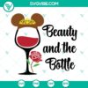 Belle Princess wine glass SVG depicting Beauty and the Bottle design, perfect for Disney fans.