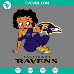 Betty Boop Baltimore Ravens football SVG file with PNG, DXF, EPS files. Unique design featuring Betty Boop in Ravens gear.