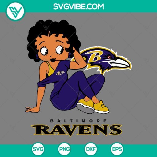 Betty Boop Baltimore Ravens football SVG file with PNG, DXF, EPS files. Unique design featuring Betty Boop in Ravens gear.