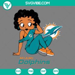 Betty Boop Miami Dolphins themed football SVG, PNG, DXF, EPS files for crafting and decorating gear, featuring team colors and logo.