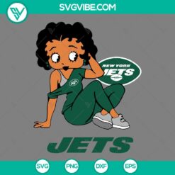 Betty Boop New York Jets football themed SVG files for NFL fans, featuring PNG, DXF, and EPS formats for digital crafting projects.