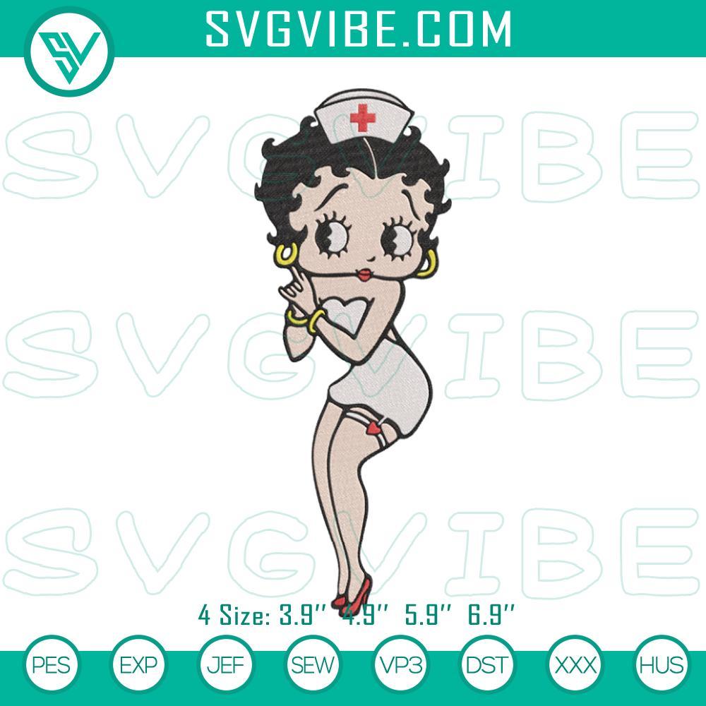 Betty Boop Nurse Machine Embroidery Design File Betty Boop nurse embroidery design featuring classic cartoon character, stitch file for crafting projects.