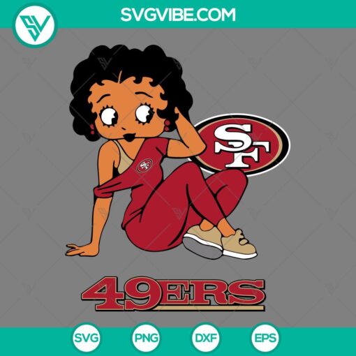 Betty Boop collaboration with San Francisco 49ers football team, SVG, PNG, DXF, and EPS files for digital crafting projects.