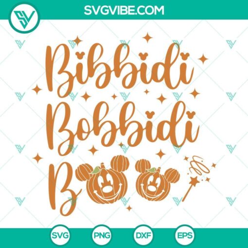 Bibbidi Bobbidi Boo Halloween SVG images with Cinderella pumpkin and Happy Boo. Perfect for spooky crafts and decorations.