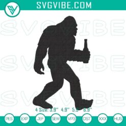 Bigfoot beer embroidery designs with Sasquatch drinking, unique embroidery files for craft projects.