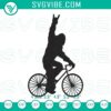 Bigfoot riding bike cycle embroidery design, humorous sasquatch pattern file for enthusiasts.