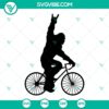 Bigfoot riding a bike and making a hand sign in a Sasquatch SVG image download. Fun and unique design for digital projects.
