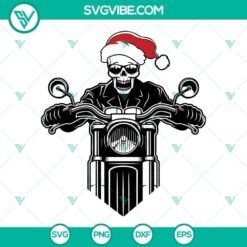 Biker Skull Santa Hat Christmas SVG - Skull Riding Motorcycle design for festive holiday crafting.