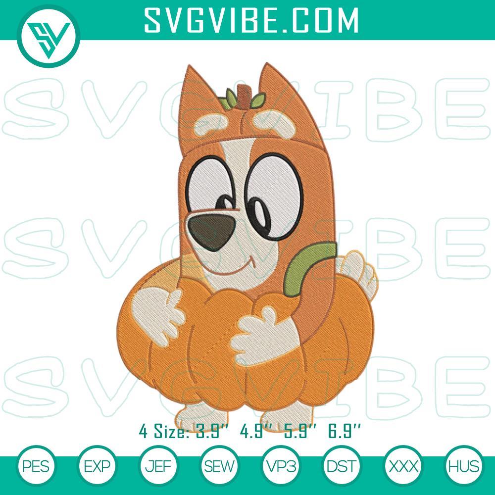 Bingo Heeler Pumpkin Embroidery Designs, Bluey Halloween Embroidery Files Bluey Halloween spooky bingo heeler pumpkin embroidery designs for digital download. Great for Halloween crafts.