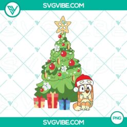 Bluey Bingo Christmas PNG featuring Santa hat and Christmas tree, ideal for digital use.