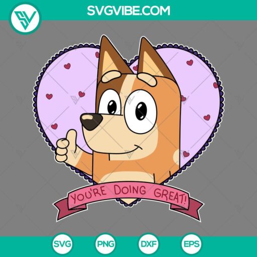 Heart shape valentine themed Bingo You Are Doing Great SVG design in Bluey color scheme for download.