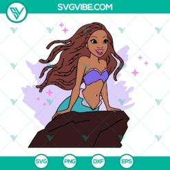 Black Ariel Mermaid Princess SVG images featuring Halle Bailey for crafting projects, inspired by The Little Mermaid.