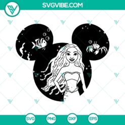 Black Ariel Mouse Ears SVG file with African American Little Mermaid design. Disney-inspired SVG files for crafting.