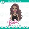 Embroidery design of African American Barbie doll, digital file for black Barbie, intricate details for crafting projects.